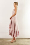 Isla satin ruffle satin dress by Talia Sarah in Quartz Blush Pink