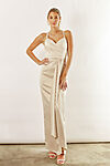 Maya Satin Spaghetti Strap Bridesmaid Dress by Talia Sarah in light gold prosecco