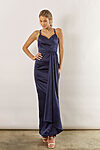 Maya Satin Spaghetti Strap Bridesmaid Dress by Talia Sarah in Navy