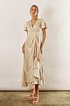 Harper Short Sleeve Satin Boho Champagne Bridesmaids Dress