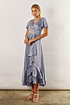 Harper Short Sleeve Satin Boho Dusty Blue Bridesmaids Dress