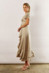 Harper Short Sleeve Satin Boho Gold Bridesmaids Dress