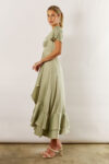 Harper Short Sleeve Satin Boho Sage Green Bridesmaids Dress