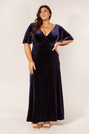 Layla Navy Blue Velvet Bridesmaids Dress