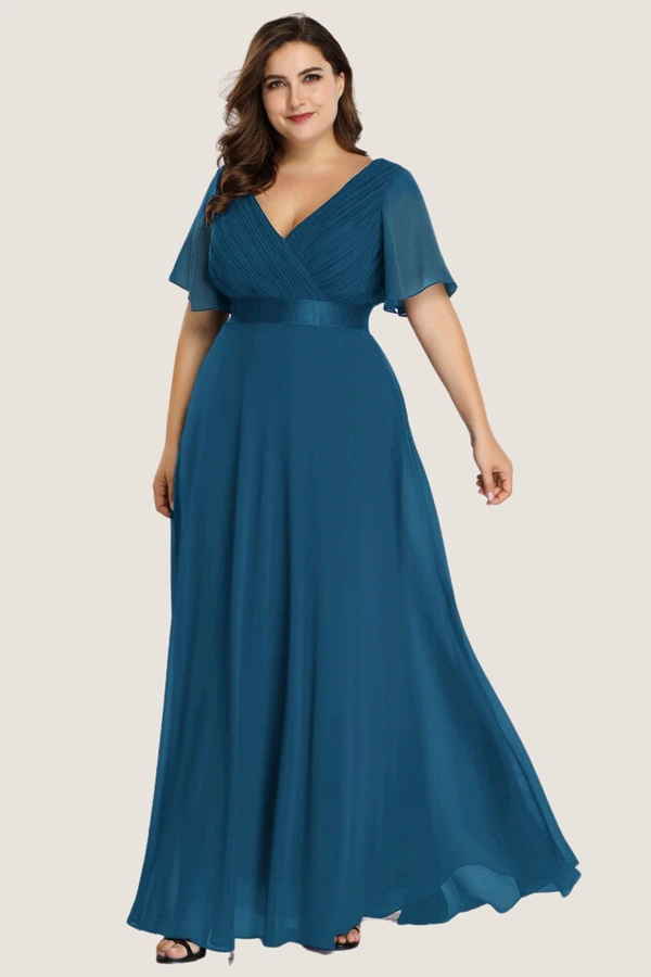blue dress for baby girl Tea-Length Half Sleeves Dark Turquoise Bridesmaid Dress – FancyVestido