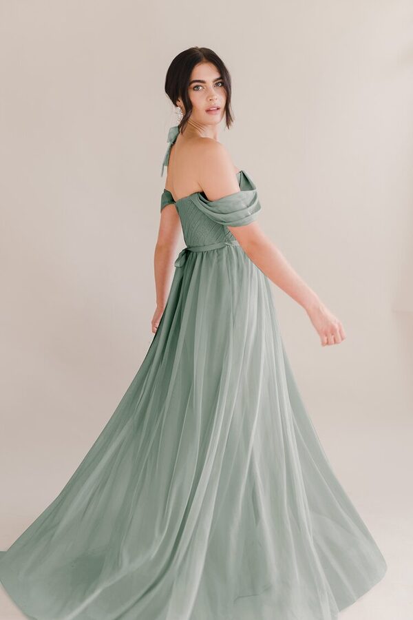 Bardot Bridesmaid Dress by TH&TH - Sage Green Bardot Bridesmaid Dress by TH&TH - Sage Green
