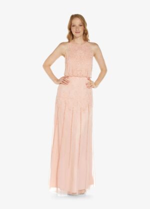 Janice Halter Beaded Gown By Adrianna Papell - Blush
