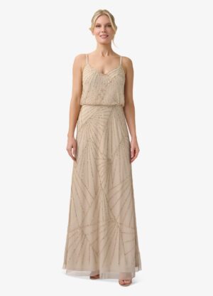 Maura Hand Beaded Gown By Adrianna Papell - Champagne/Gold