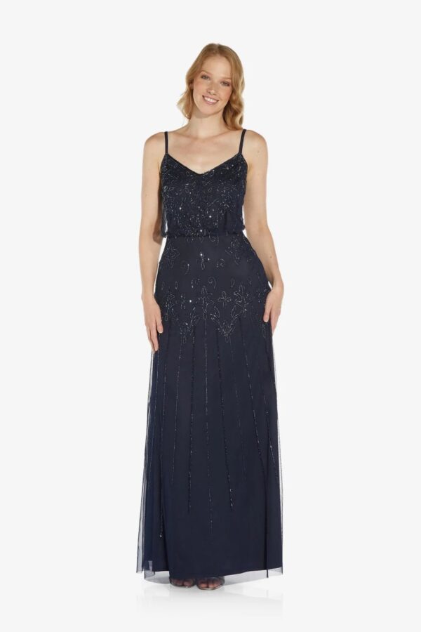 Angie Hand Beaded Gown By Adrianna Papell - Navy Blue