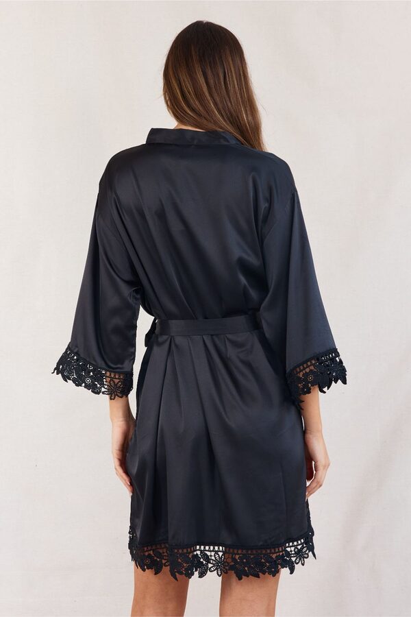 Ella Lace Satin Black Bridesmaid Robe Back Ella Black Wedding Robes Australia