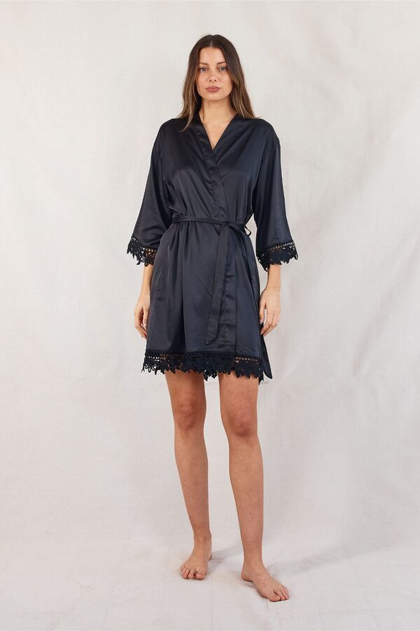Ella Lace Satin Black Bridesmaid RobeFront Ella Lilac Satin Bridesmaid Robes Sydney