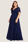 Navy Cheap Bridesmaid Dresses Australia Ready To Ship A line Flutter Sleeves Faux Wrap