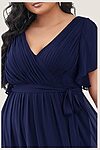 Navy Cheap Bridesmaid Dresses Australia Ready To Ship A line Flutter Sleeves Faux Wrap