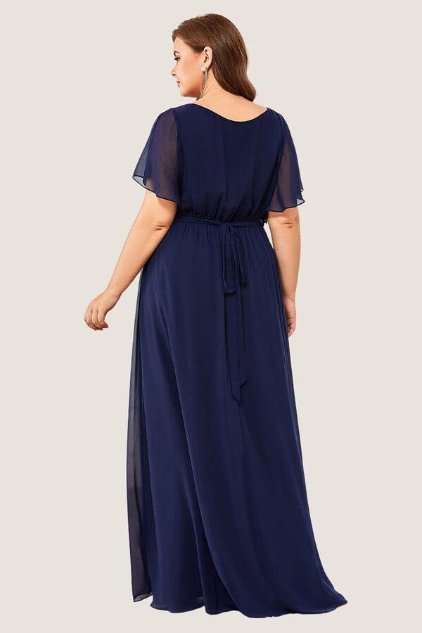 Emma Navy Blue Cheap Bridesmaid Dresses by Dressology3 Navy Cheap Bridesmaid Dresses Australia Ready To Ship A line Flutter Sleeves Faux Wrap
