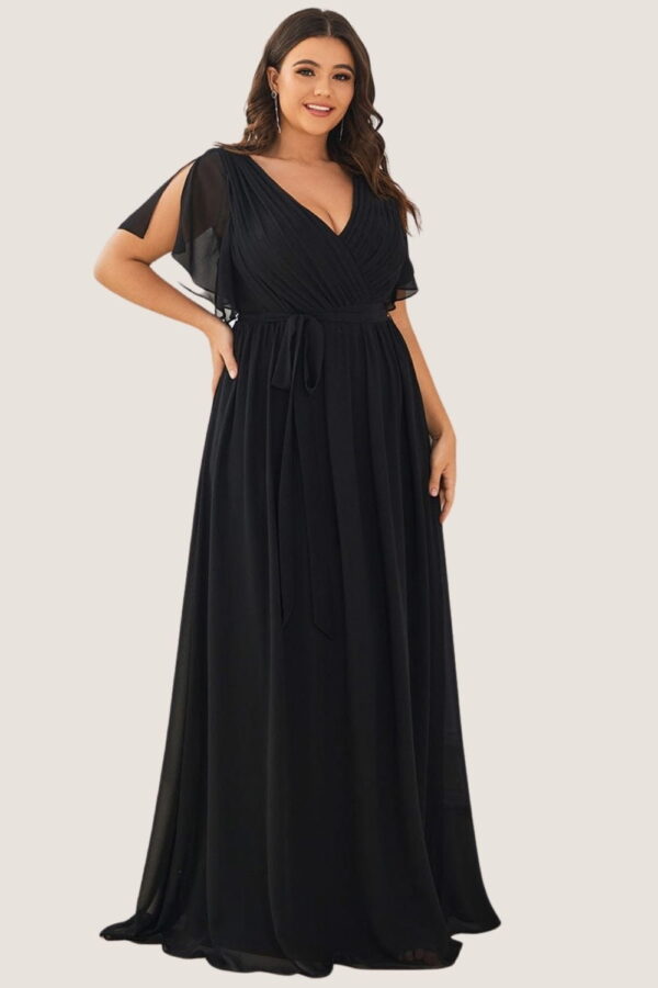 Black Cheap Bridesmaid Dresses Australia Ready To Ship A line Flutter Sleeves Faux Wrap