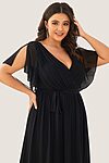 Black Cheap Bridesmaid Dresses Australia Ready To Ship A line Flutter Sleeves Faux Wrap