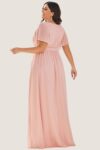 Pink Cheap Bridesmaid Dresses Australia Ready To Ship A line Flutter Sleeves Faux Wrap