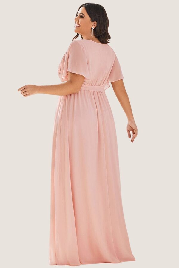 EmmaBlushPinkBridesmaiddressfauxwrap2 Pink Cheap Bridesmaid Dresses Australia Ready To Ship A line Flutter Sleeves Faux Wrap