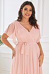 Pink Cheap Bridesmaid Dresses Australia Ready To Ship A line Flutter Sleeves Faux Wrap
