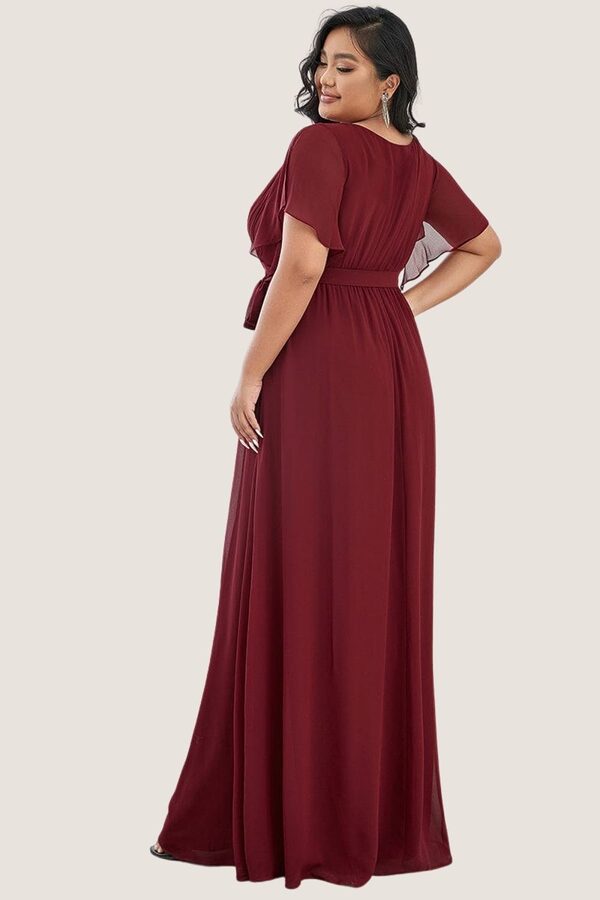EmmaBurgundyBridesmaiddressfauxwrap2 Burgundy Red Cheap Bridesmaid Dresses Australia Ready To Ship A line Flutter Sleeves Faux Wrap