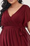 Burgundy Red Cheap Bridesmaid Dresses Australia Ready To Ship A line Flutter Sleeves Faux Wrap