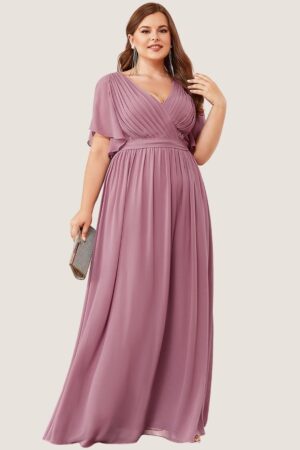 Dusty Pink Cheap Bridesmaid Dresses Australia Ready To Ship A line Flutter Sleeves Faux Wrap