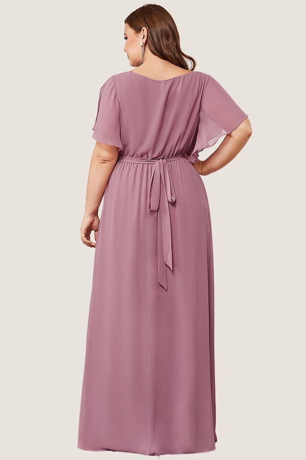 EmmaDustyPinkPinkBridesmaiddressfauxwrap2 Dusty Pink Cheap Bridesmaid Dresses Australia Ready To Ship A line Flutter Sleeves Faux Wrap