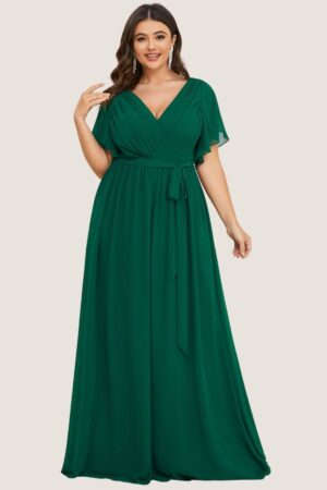 Emerald Dark Green Cheap Bridesmaid Dresses Australia Ready To Ship A line Flutter Sleeves Faux Wrap