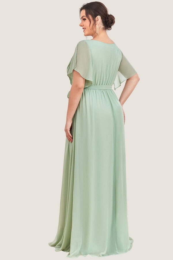EmmaSageGreenPinkBridesmaiddressfauxwrap2 Light Sage Green Cheap Bridesmaid Dresses Australia Ready To Ship A line Flutter Sleeves Faux Wrap