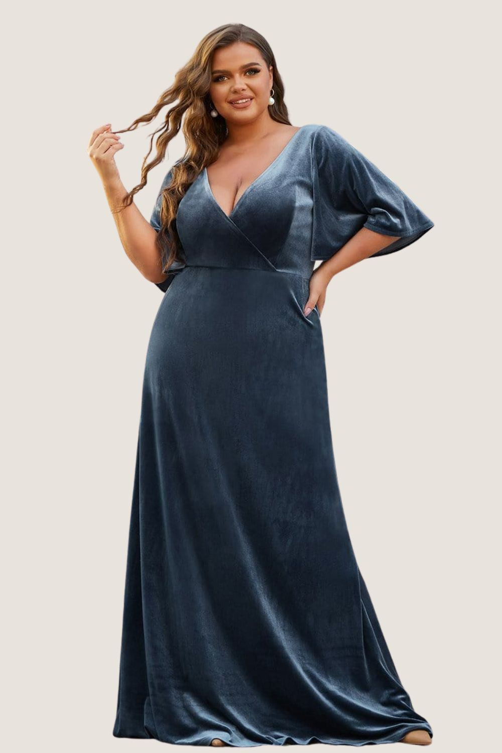 Layla Dusty Blue Velvet Bridesmaid Dress by Dressology
