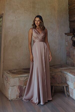 Chloe Light Satin Bridesmaid Dress by Tania Olsen - Nougat