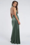 Jenny Yoo Lennox Bridesmaid Dress in Dark Eucalyptus Green Stretch Velvet