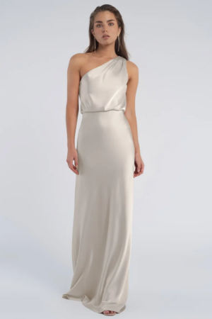 Jenny Yoo Sterling Bridesmaid Dress in Platinum Luxe Satin