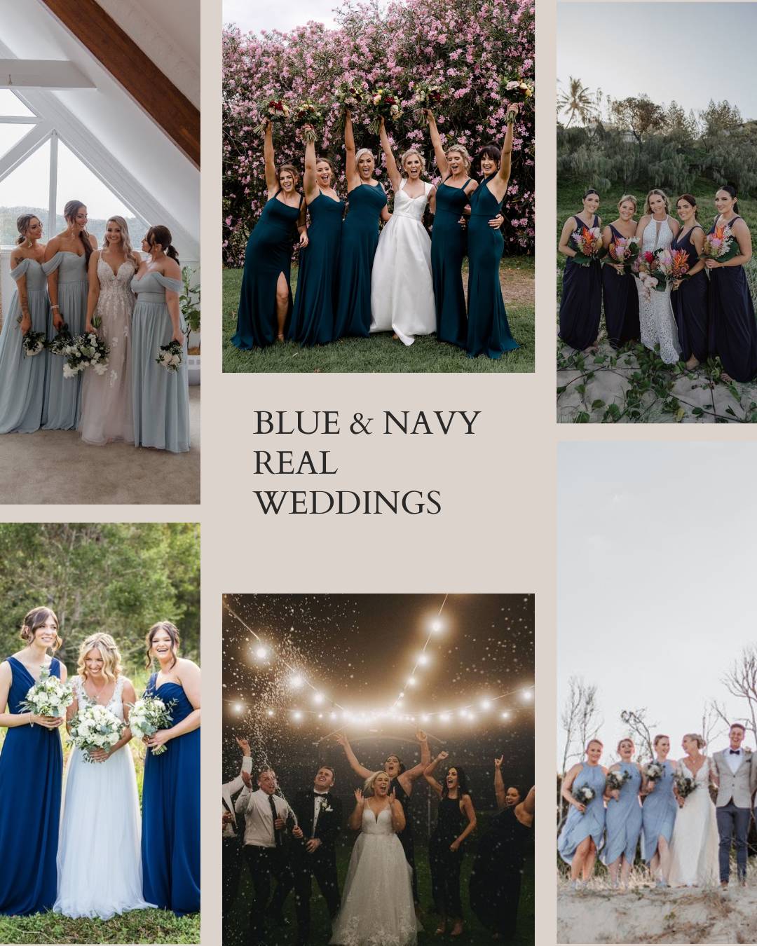 real wedding inspiration for blue and navy bridesmaid dresses in Australia