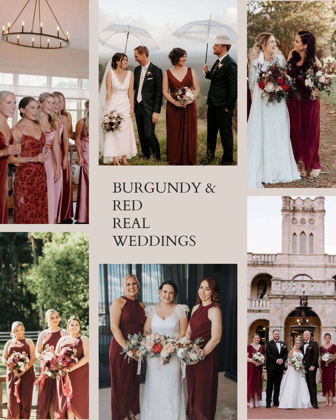 real wedding inspiration for red and burgundy bridesmaid dresses in Australia