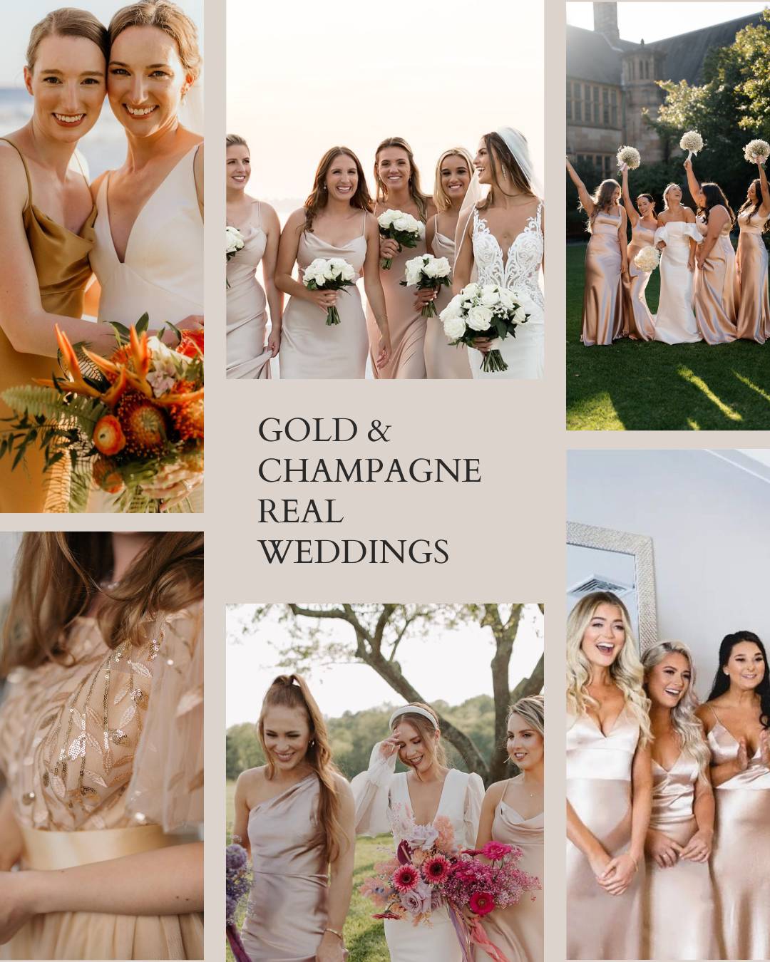 real wedding inspiration for gold and champagne bridesmaid dresses in Australia