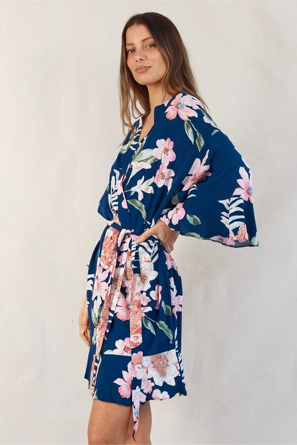 Eden Floral Dark Blue Bridesmaid Robes Navy Bridal Party Robe Floral Print Australia