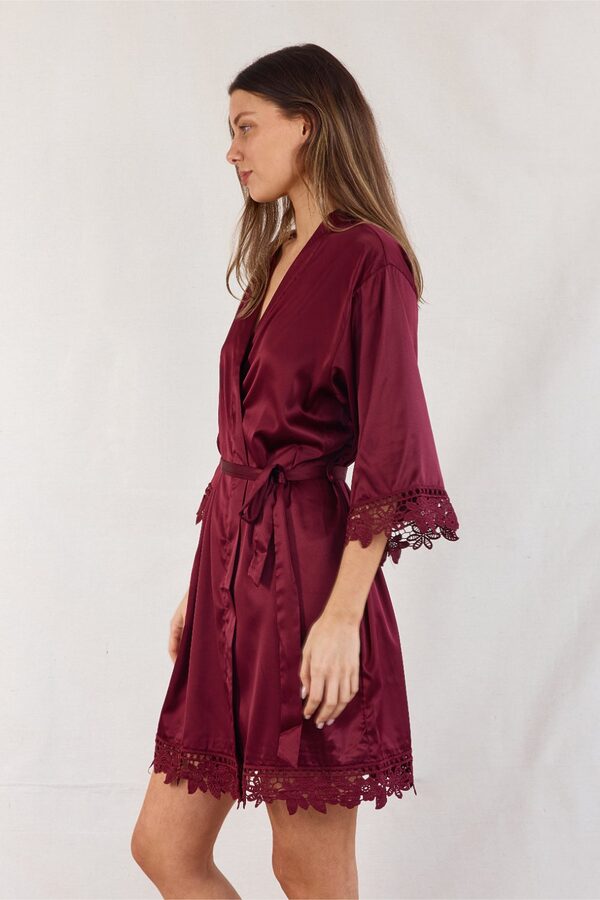 Ella Satin Cabernet Bridesmaid Robe Curvy Ella Burgundy Wedding Robes Australia