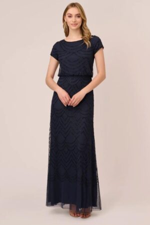 navy bridesmaid dresses with sleeves by Adrianna Papell