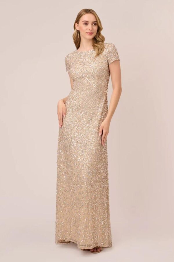 light champagne bridesmaid dresses by Adrianna Papell