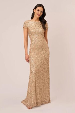 gold champagne bridesmaid dresses by Adrianna Papell