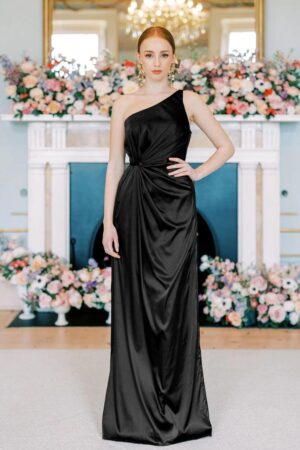 black bridesmaid dresses in satin by TH&TH