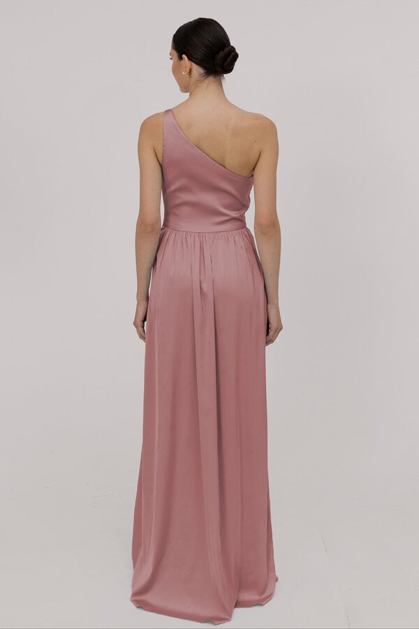 TH_TH_satin_one_shoulder_bridesmaid_dress_Greta_in_blush_pink_back_model_view Try Before You Buy Greta Bridesmaid Dress by TH&TH - TH TH satin one shoulder bridesmaid dress Greta in blush pink back model view