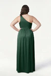 Greta olive grove green bridesmaid dress by TH&TH on a curve model, full length back view