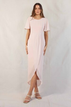 Ana Flutter Sleeve Light Pink Bridesmaid Dress