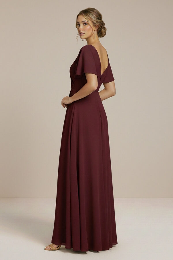 Ada Burgundy Bridesmaid Dress with flutter sleeve Back Cheap Burgundy Bridesmaid Dress Australia