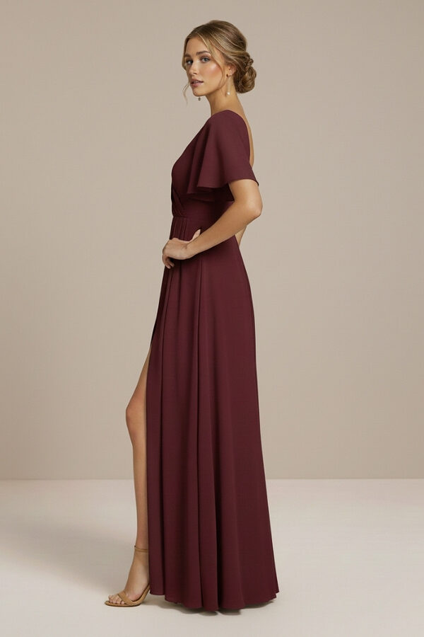 Ada Burgundy Bridesmaid Dress with flutter sleeve Side Cheap Burgundy Bridesmaid Dress Australia