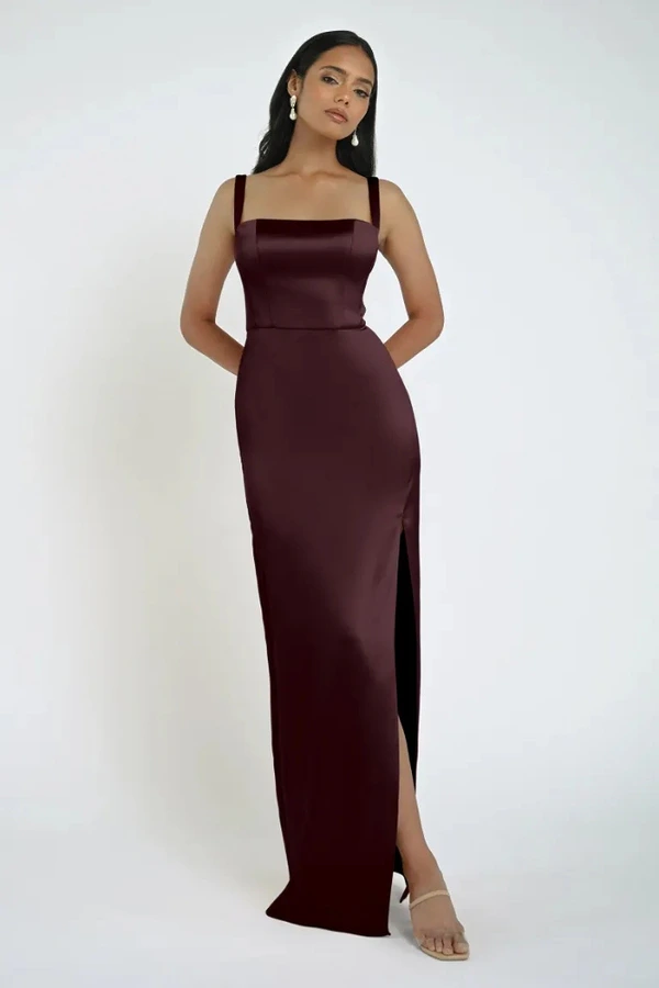 maroon satin bridesmaid dresses One Shoulder Satin Pleats Burgundy Mermaid Bridesmaid Dress QB3103 US4 / Custom Color main image 0