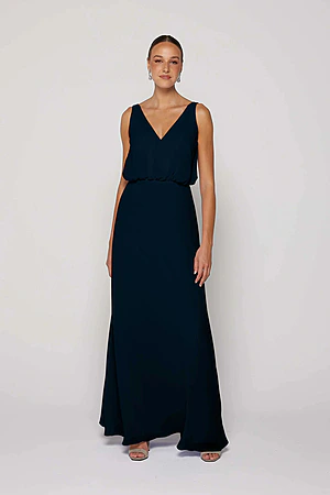 navy blue bridesmaid dress australia Tina Holly Couture TE001 Navy Blue Satin Lace Up Back Formal Dress Navy / 24 AUS main image 1