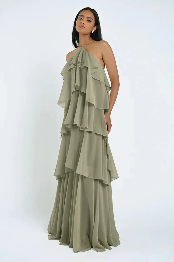 sage green layered dress Rori Tulle Cascade Maxi Dress Sage main image 1